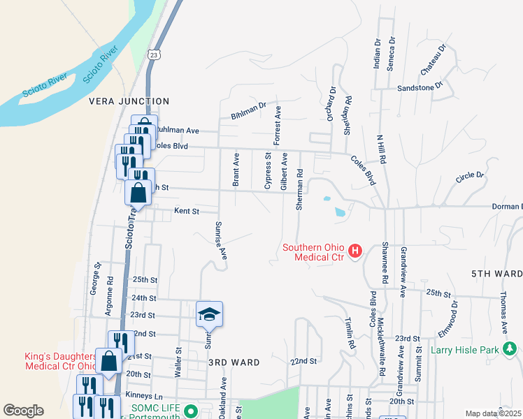 map of restaurants, bars, coffee shops, grocery stores, and more near 2720 South Cedar Street in Portsmouth