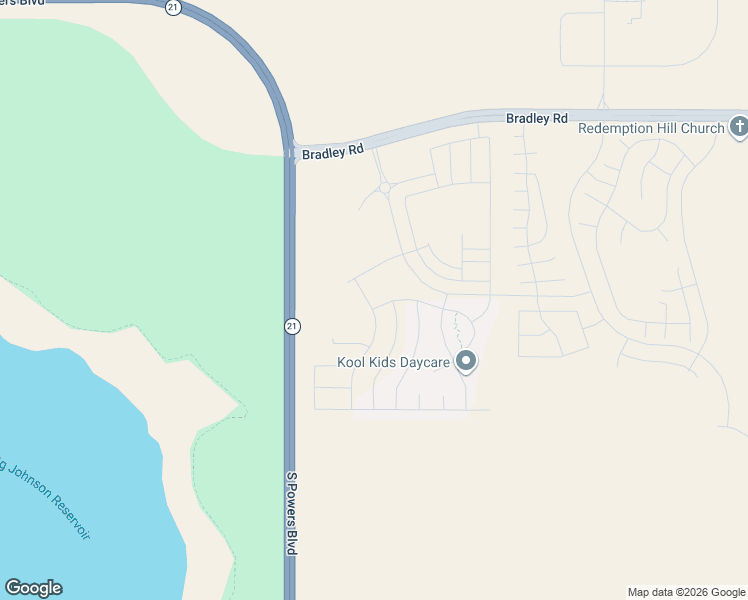 map of restaurants, bars, coffee shops, grocery stores, and more near South Powers Boulevard in Colorado Springs
