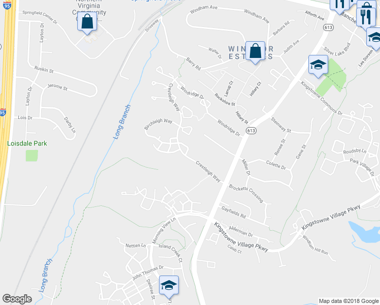 map of restaurants, bars, coffee shops, grocery stores, and more near 7441 Foxleigh Way in Alexandria