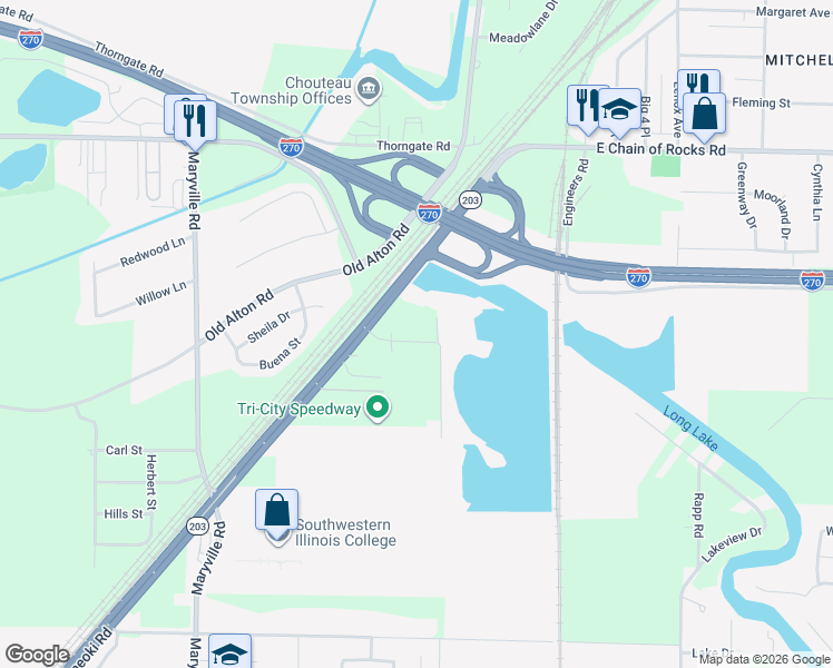 map of restaurants, bars, coffee shops, grocery stores, and more near 120 Central Avenue in Granite City