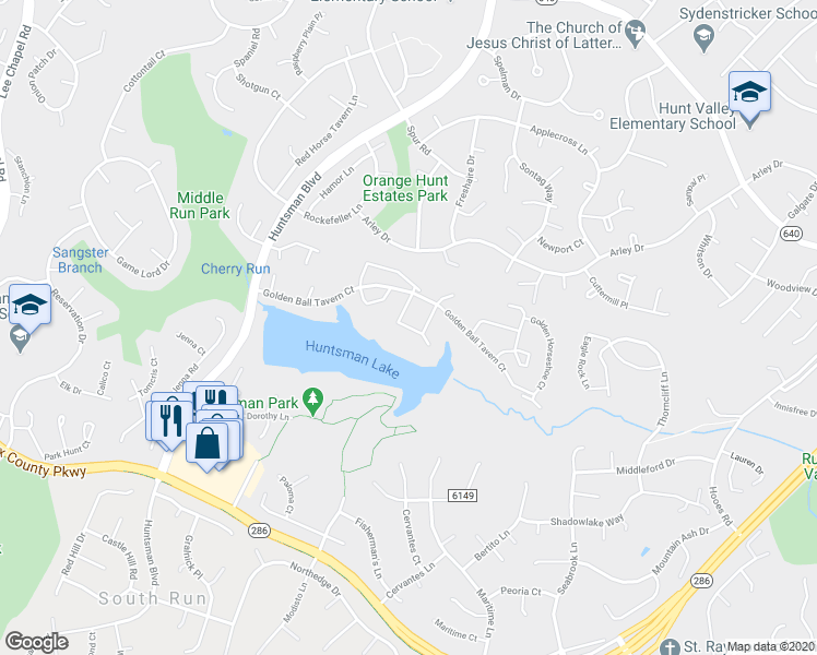map of restaurants, bars, coffee shops, grocery stores, and more near 9070 Giltinan Court in Springfield