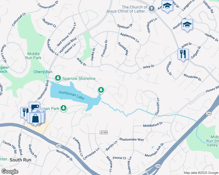 map of restaurants, bars, coffee shops, grocery stores, and more near 9041 Golden Leaf Court in Springfield