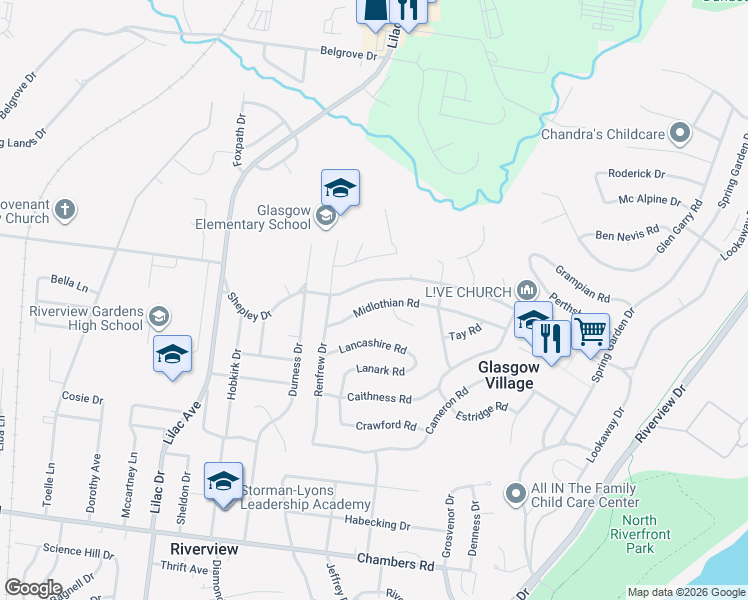 map of restaurants, bars, coffee shops, grocery stores, and more near 413 Midlothian Road in St. Louis