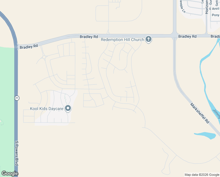 map of restaurants, bars, coffee shops, grocery stores, and more near Bradley Road in Colorado Springs