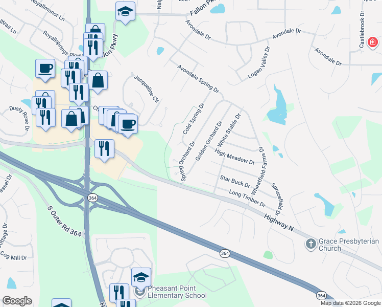 map of restaurants, bars, coffee shops, grocery stores, and more near 1009 Golden Orchard Drive in O'Fallon