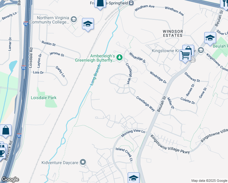 map of restaurants, bars, coffee shops, grocery stores, and more near 6549 Coachleigh Way in Alexandria