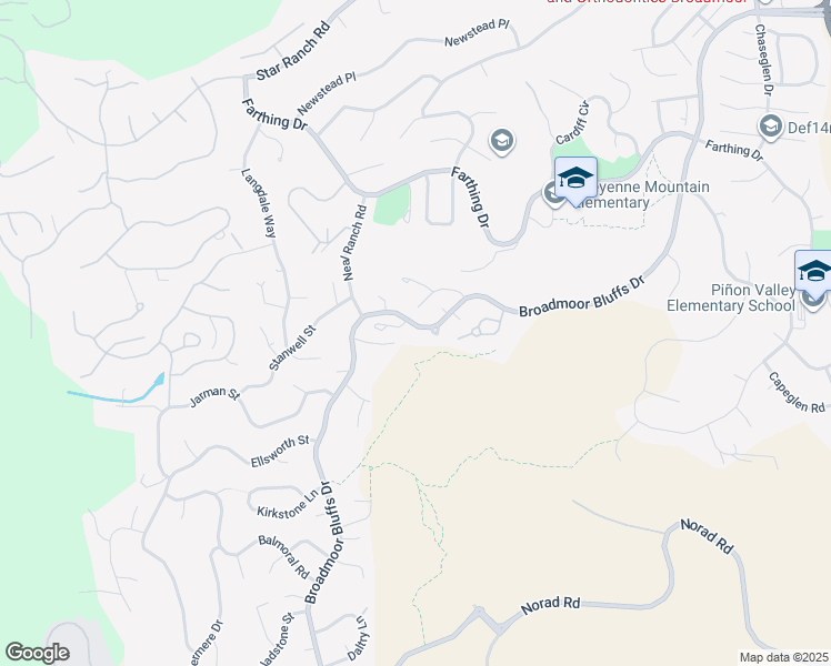 map of restaurants, bars, coffee shops, grocery stores, and more near 5115 Broadmoor Bluffs Drive in Colorado Springs