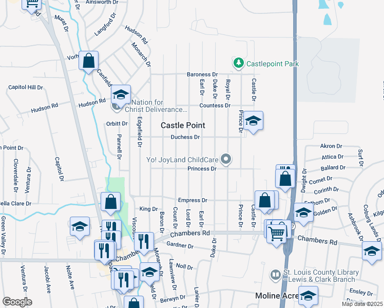 map of restaurants, bars, coffee shops, grocery stores, and more near 10224 Lord Drive in St. Louis