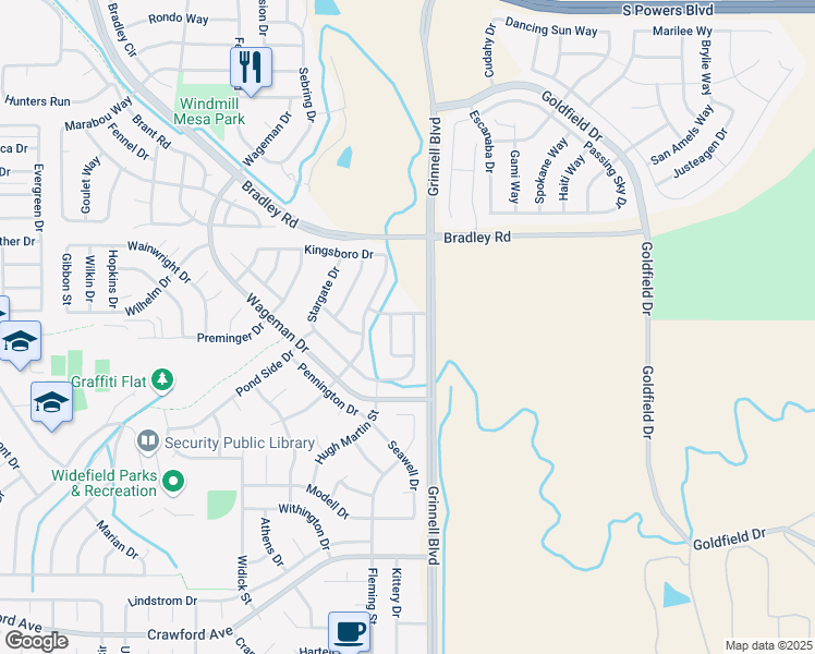 map of restaurants, bars, coffee shops, grocery stores, and more near 860 Foxwood Drive in Colorado Springs