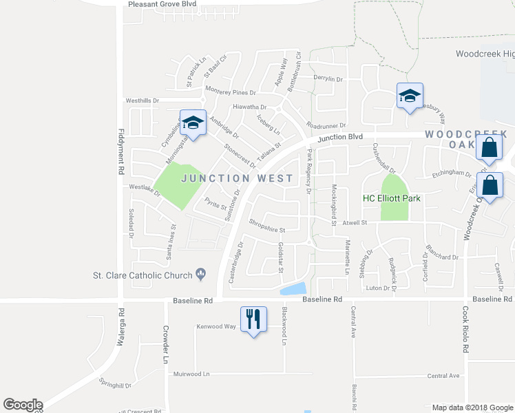 map of restaurants, bars, coffee shops, grocery stores, and more near 1945 Shropshire Street in Roseville