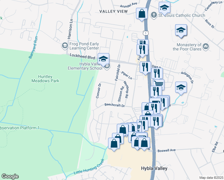 map of restaurants, bars, coffee shops, grocery stores, and more near 7404 Fairchild Drive in Alexandria
