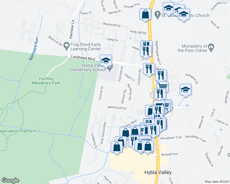 map of restaurants, bars, coffee shops, grocery stores, and more near 7404 Fairchild Drive in Alexandria