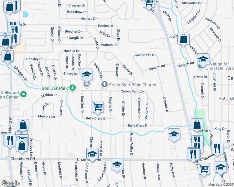 map of restaurants, bars, coffee shops, grocery stores, and more near 10221 Lynncrest Court in St. Louis