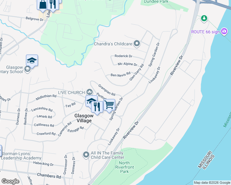 map of restaurants, bars, coffee shops, grocery stores, and more near 116 Glen Garry Road in St. Louis