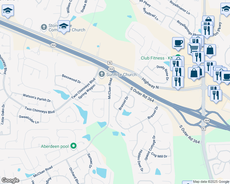map of restaurants, bars, coffee shops, grocery stores, and more near 2109 Farnsworth Drive in O'Fallon