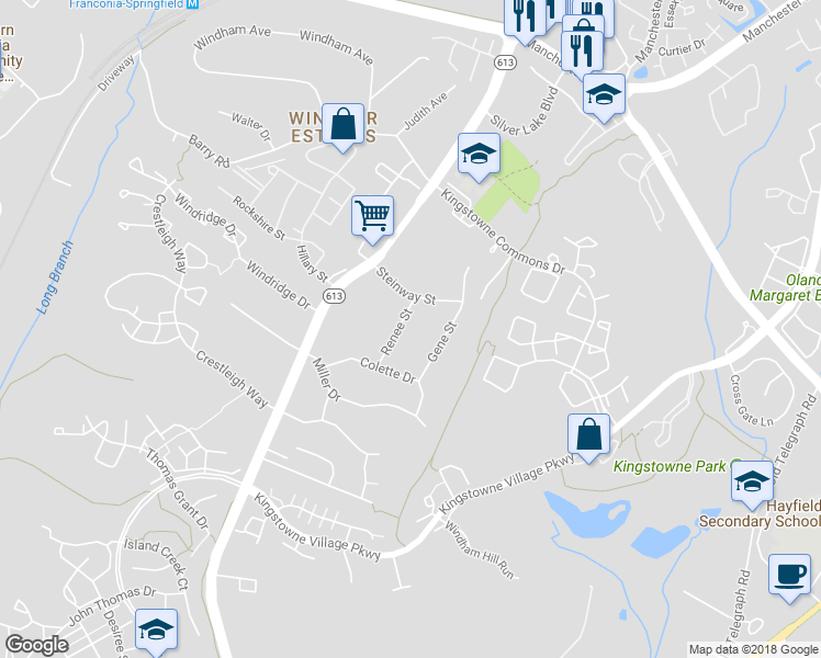 map of restaurants, bars, coffee shops, grocery stores, and more near 7413 Renee Street in Alexandria