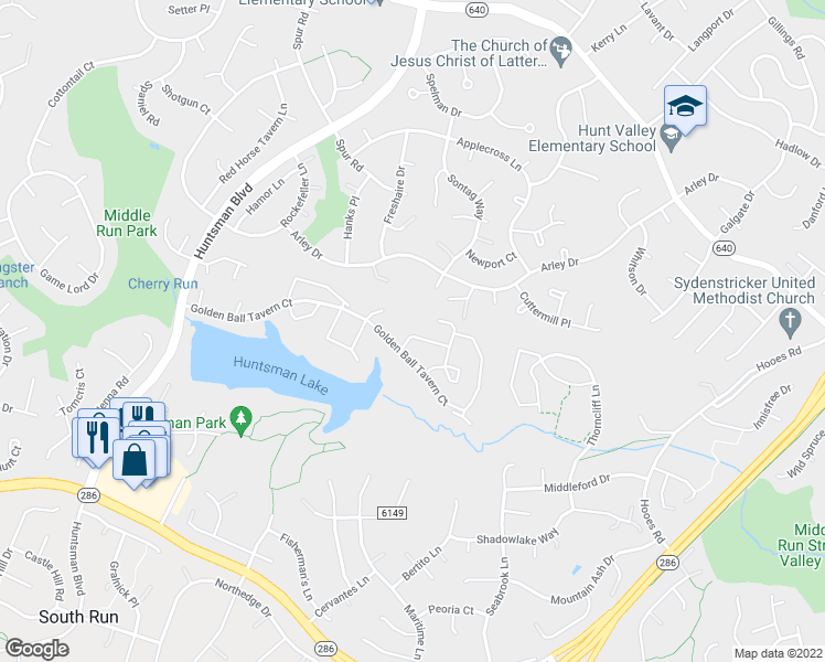 map of restaurants, bars, coffee shops, grocery stores, and more near 9032 Golden Leaf Court in Springfield