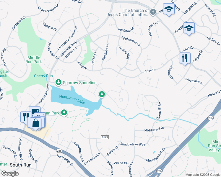 map of restaurants, bars, coffee shops, grocery stores, and more near 9032 Golden Leaf Court in Springfield