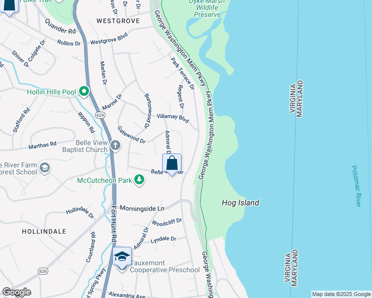 map of restaurants, bars, coffee shops, grocery stores, and more near 1106 Gatewood Drive in Alexandria