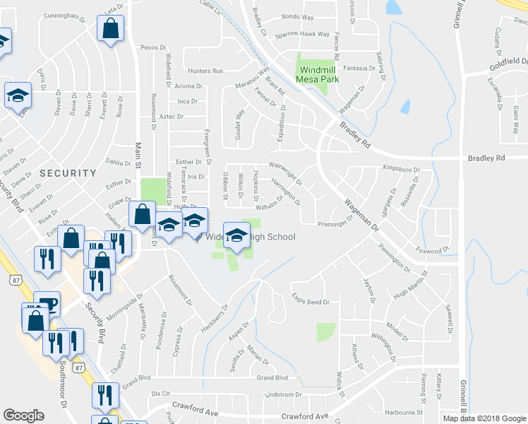 map of restaurants, bars, coffee shops, grocery stores, and more near 5235 Wilhelm Drive in Colorado Springs