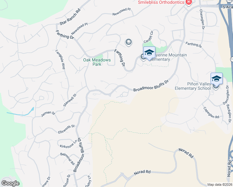 map of restaurants, bars, coffee shops, grocery stores, and more near 5021 Broadmoor Bluffs Drive in Colorado Springs