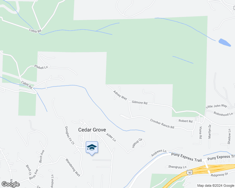 map of restaurants, bars, coffee shops, grocery stores, and more near 5130 Adney Way in Pollock Pines
