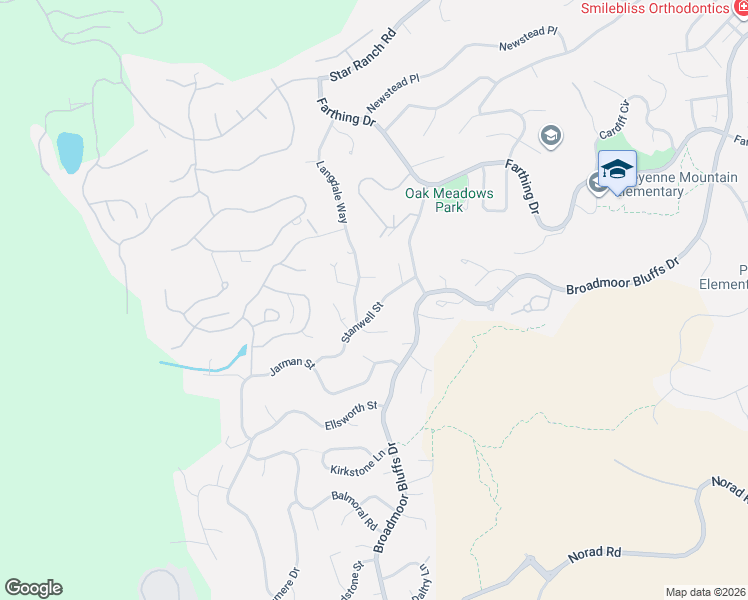 map of restaurants, bars, coffee shops, grocery stores, and more near 60 Stanwell Street in Colorado Springs