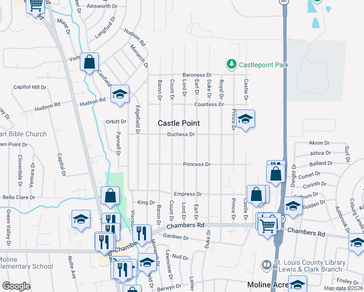 map of restaurants, bars, coffee shops, grocery stores, and more near 10235 Lord Drive in St. Louis