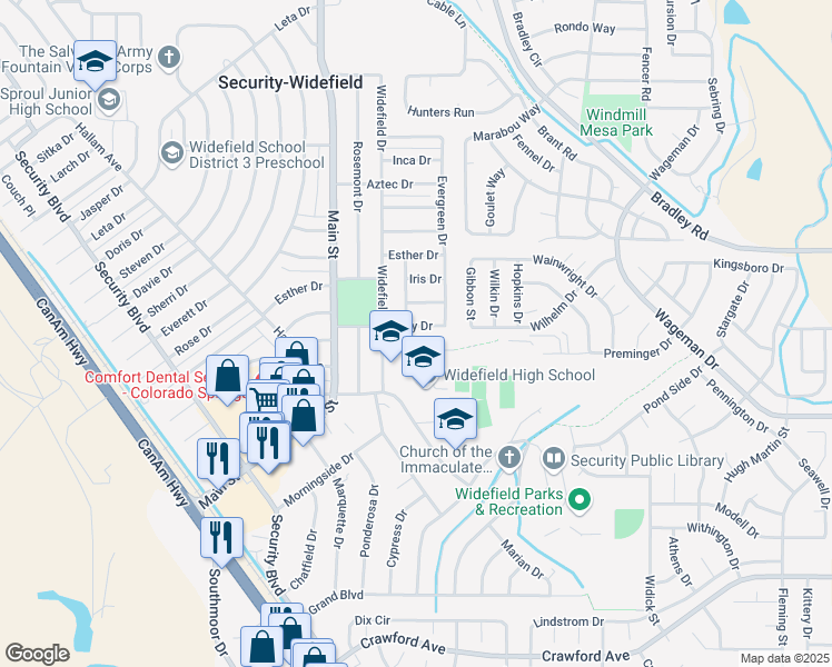 map of restaurants, bars, coffee shops, grocery stores, and more near 508 Holly Drive in Colorado Springs