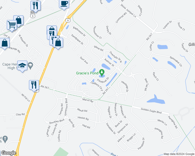 map of restaurants, bars, coffee shops, grocery stores, and more near 35218 Pilotboat Drive in Lewes