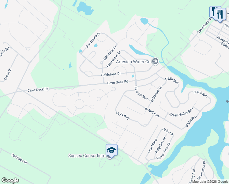 map of restaurants, bars, coffee shops, grocery stores, and more near 23778 Hughes Hideaway Court in Milton