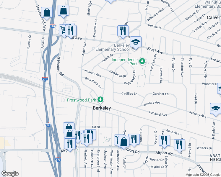 map of restaurants, bars, coffee shops, grocery stores, and more near 6551 January Avenue in Berkeley