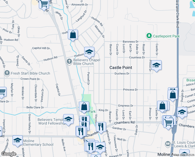 map of restaurants, bars, coffee shops, grocery stores, and more near 10229 Edgefield Drive in St. Louis
