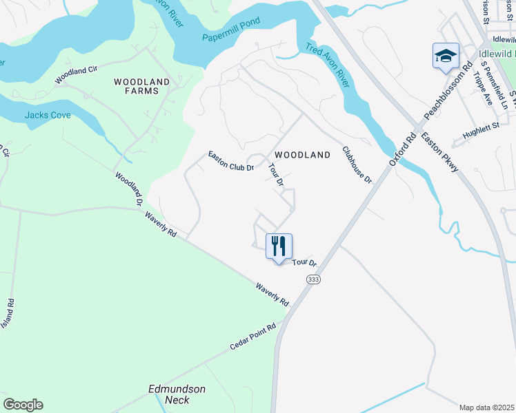 map of restaurants, bars, coffee shops, grocery stores, and more near 28417 Pinehurst Circle in Easton