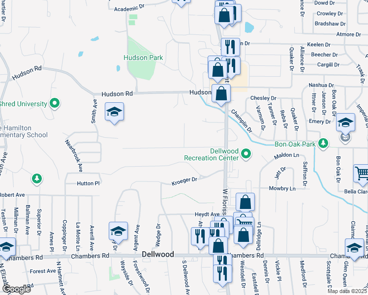 map of restaurants, bars, coffee shops, grocery stores, and more near Stein Road in Saint Louis