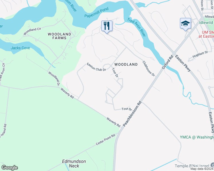 map of restaurants, bars, coffee shops, grocery stores, and more near 28417 Pinehurst Circle in Easton