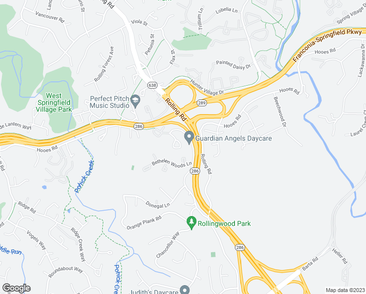 map of restaurants, bars, coffee shops, grocery stores, and more near 7417 Spring Tree Drive in Springfield