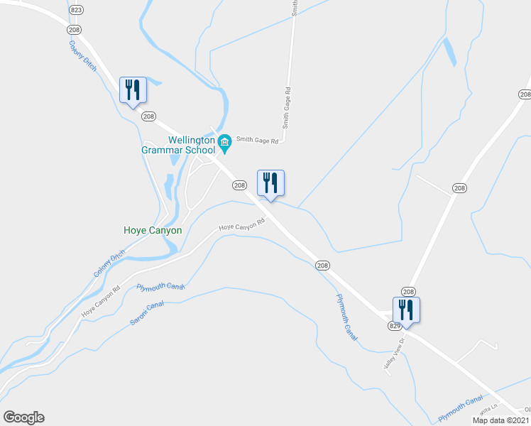 map of restaurants, bars, coffee shops, grocery stores, and more near 2825 Highway 208 in Smith Valley