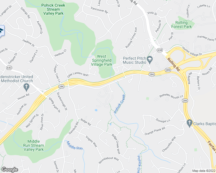 map of restaurants, bars, coffee shops, grocery stores, and more near 7370 Pohick Ridge Court in Springfield