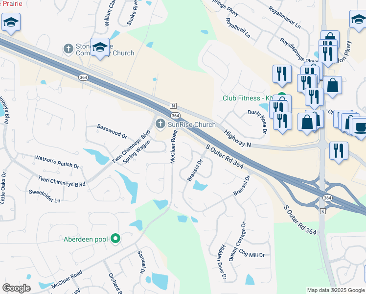 map of restaurants, bars, coffee shops, grocery stores, and more near 2109 Farnsworth Drive in O'Fallon