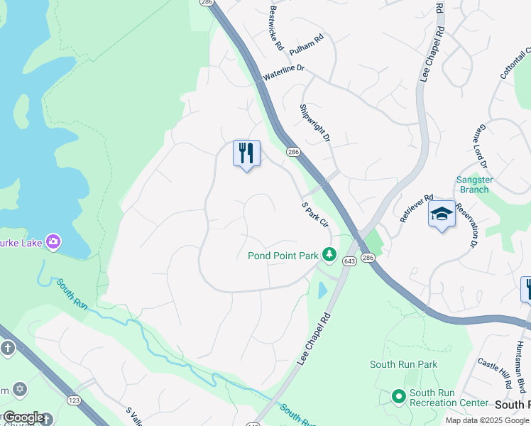 map of restaurants, bars, coffee shops, grocery stores, and more near 9705 Rolling Ridge Drive in Fairfax Station