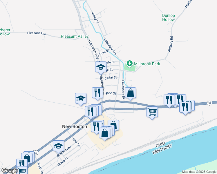 map of restaurants, bars, coffee shops, grocery stores, and more near 4214 Spruce Street in Portsmouth