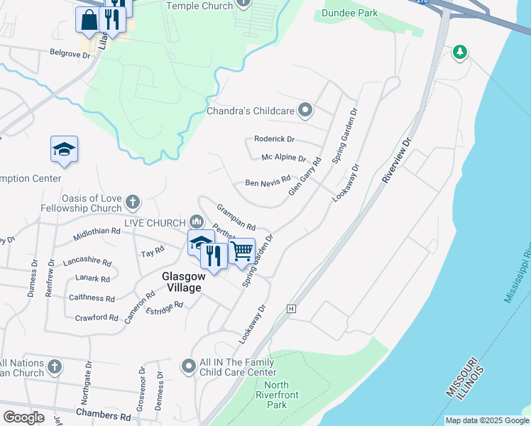 map of restaurants, bars, coffee shops, grocery stores, and more near 116 Glen Garry Road in St. Louis