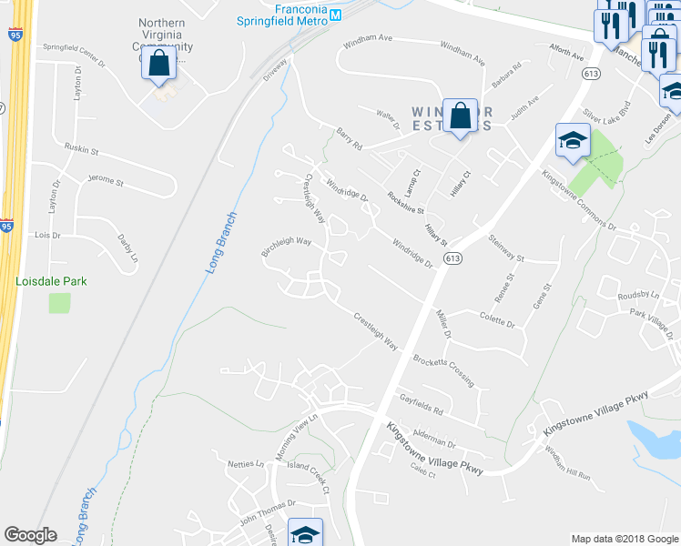 map of restaurants, bars, coffee shops, grocery stores, and more near 6405 Birchleigh Circle in Alexandria