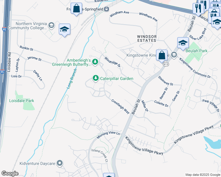map of restaurants, bars, coffee shops, grocery stores, and more near 6405 Birchleigh Circle in Alexandria
