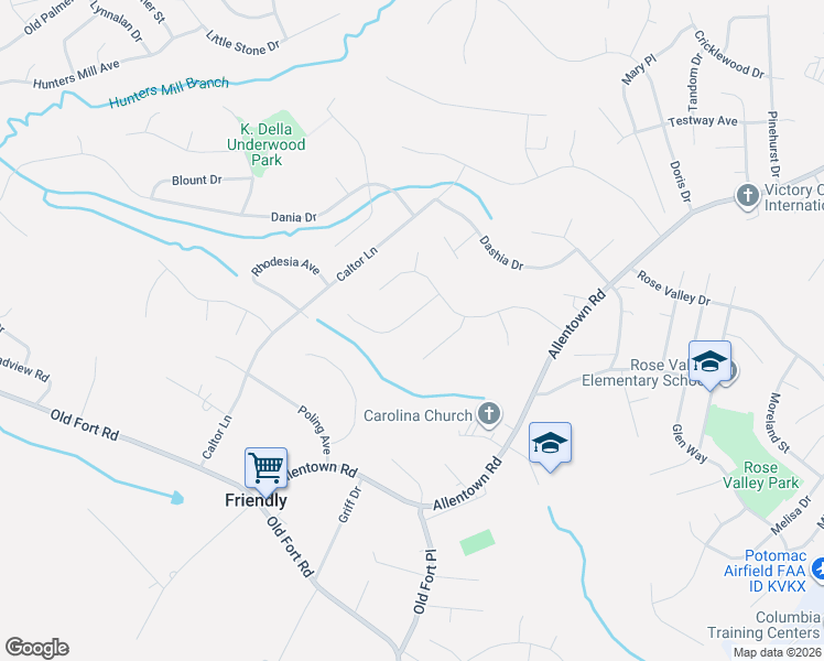 map of restaurants, bars, coffee shops, grocery stores, and more near 2009 Thistlewood Drive in Fort Washington