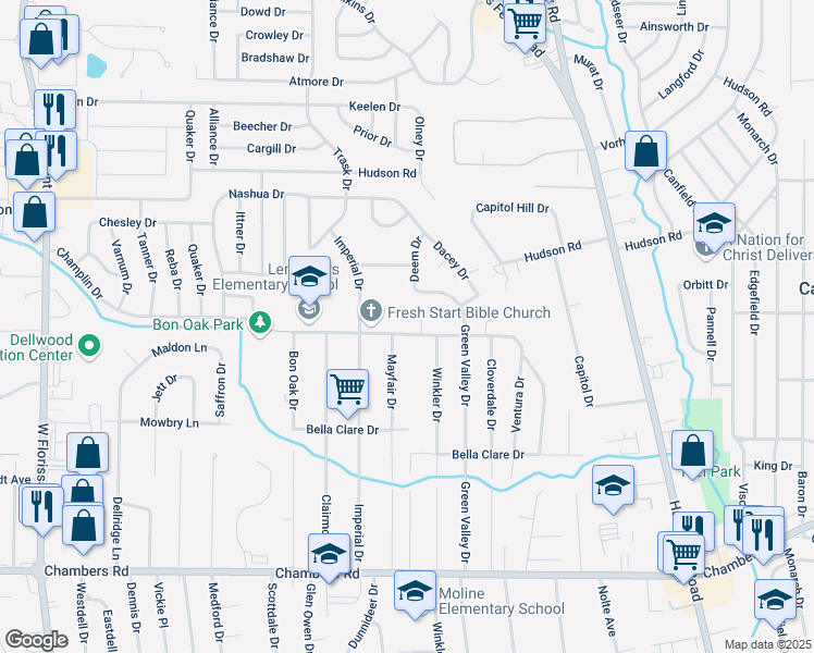 map of restaurants, bars, coffee shops, grocery stores, and more near 10221 Lynncrest Court in St. Louis