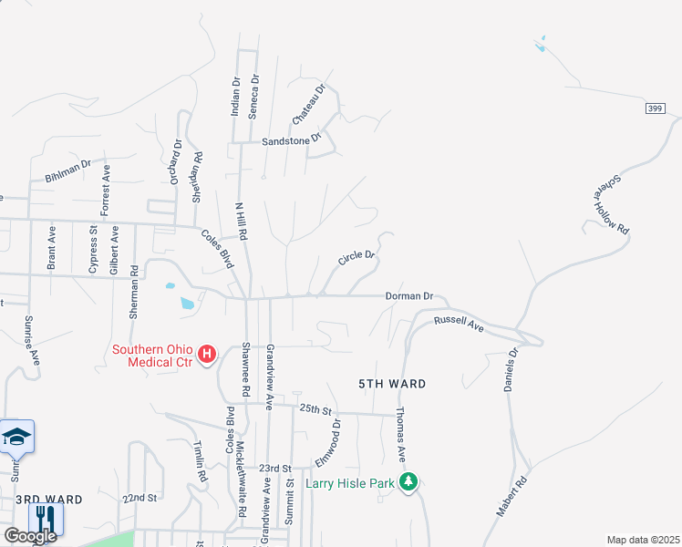 map of restaurants, bars, coffee shops, grocery stores, and more near 2890 Circle Drive in Portsmouth