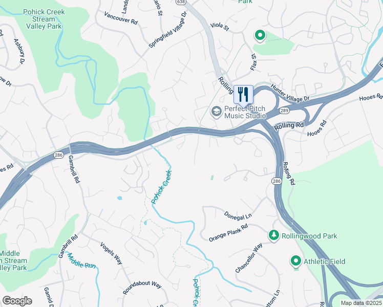 map of restaurants, bars, coffee shops, grocery stores, and more near 7310 Walnut Knoll Drive in Springfield