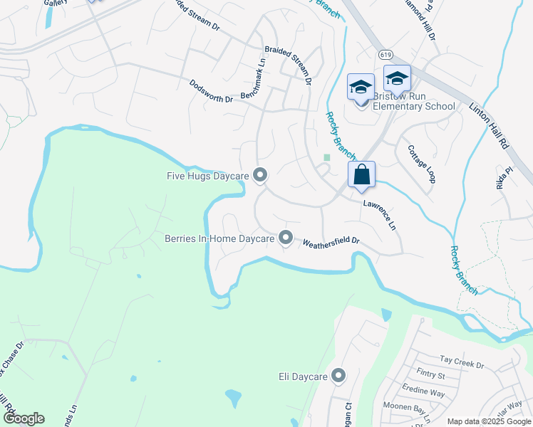 map of restaurants, bars, coffee shops, grocery stores, and more near 9251 Lost Fields Court in Bristow